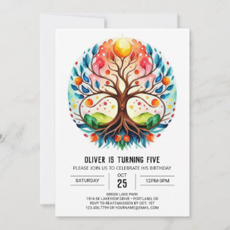 Aquarellkinder Bäume des Lebens Geburtstag Einladung