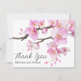 Aquarellkirschblüten Rosa Blumenschrift Dankeskarte