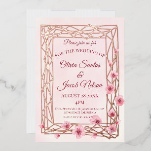 Aquarellkirsche Blüten auf einer Rose Folieneinladung