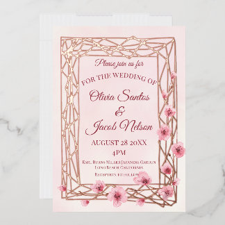 Aquarellkirsche Blüten auf einer Rose Folieneinladung
