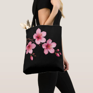 Aquarellkirsche Blüten Rosa Schwarz Tasche