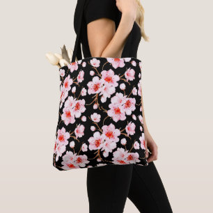 Aquarellkirsche Blüten Rosa Schwarz Tasche
