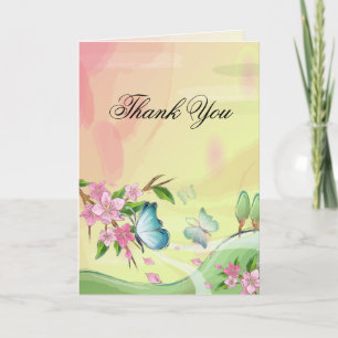Aquarellkirsche Blüten Schmetterlinge Dankeskarte