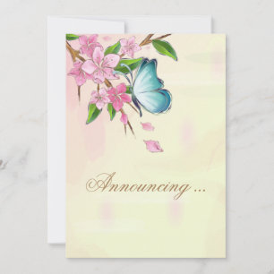 Aquarellkirsche Blüten Schmetterlinge Einladung