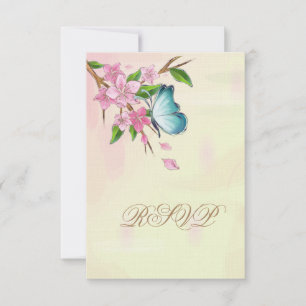 Aquarellkirsche Blüten Schmetterlinge RSVP Karte