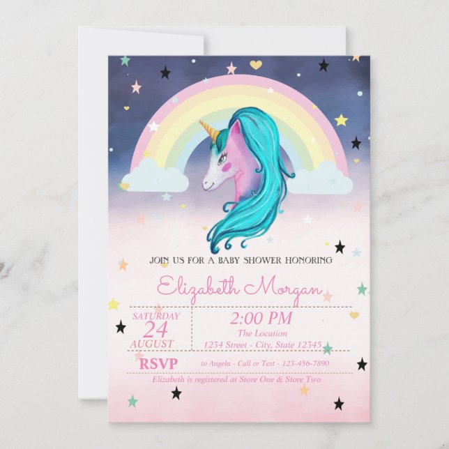 Aquarellkleid Regenbogenstars Ombre Babydusche Einladung (Vorderseite)