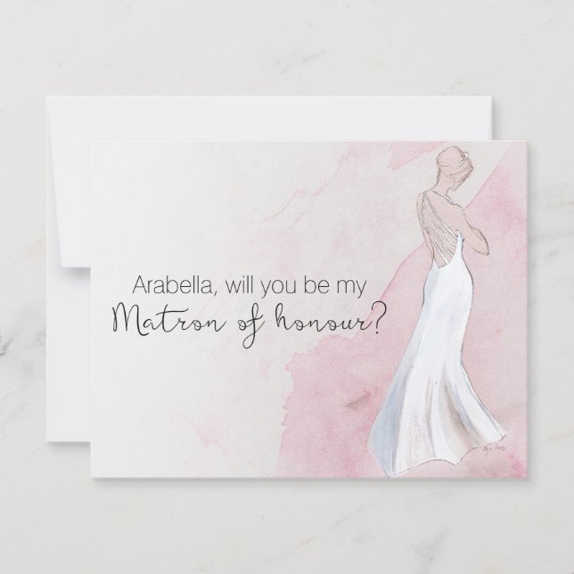 Aquarellkleid "Werden Sie meine Ehrenmatrone sein" Einladung (Vorderseite)