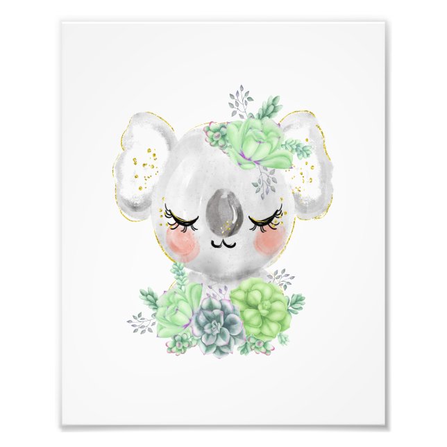 Aquarellkoala mit Sukkulatur Foto drucken (Vorne)