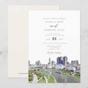Aquarellkolumbus Ohio Skyline Malerei Hochzeit Einladung