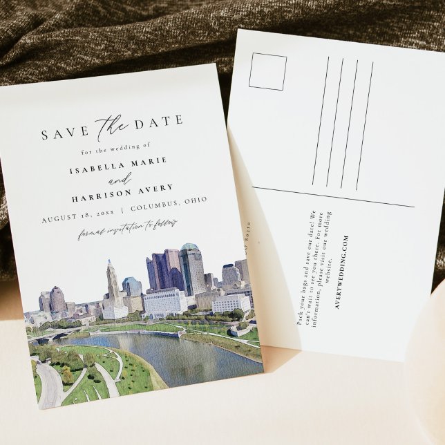 Aquarellkolumbus Ohio Skyline Save the Date Postkarte (Von Creator hochgeladen)