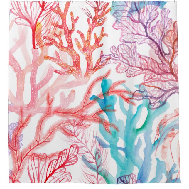 Aquarellkorallen Nahtloses Muster mit dem Untertei Duschvorhang (Vorderseite)