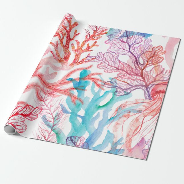 Aquarellkorallen Nahtloses Muster mit dem Untertei Geschenkpapier (Ungerollt)