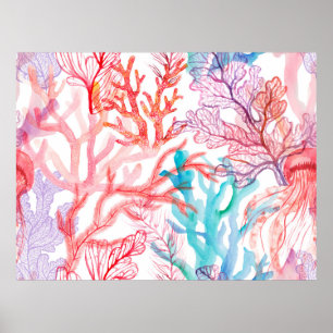 Aquarellkorallen Nahtloses Muster mit dem Untertei Poster
