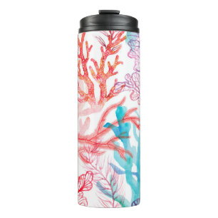 Aquarellkorallen Nahtloses Muster mit dem Untertei Thermosbecher