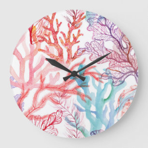 Aquarellkorallen: Unterwasser-Weltmuster. Große Wanduhr
