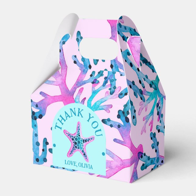 Aquarellkorn und Sternfische in Rosa und Türkis Geschenkschachtel (Vorderseite)
