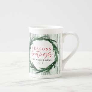 Aquarellkranz + Streifen Weihnachtsgeschenk Prozellantasse