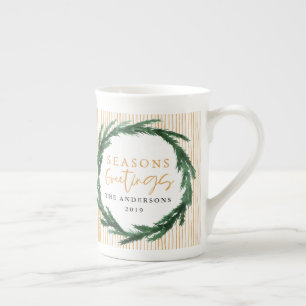 Aquarellkranz + Streifen Weihnachtsgeschenk Prozellantasse