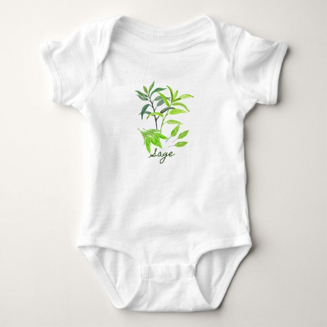 Aquarellkraut-Salbeiillustration Baby Strampler (Vorderseite)