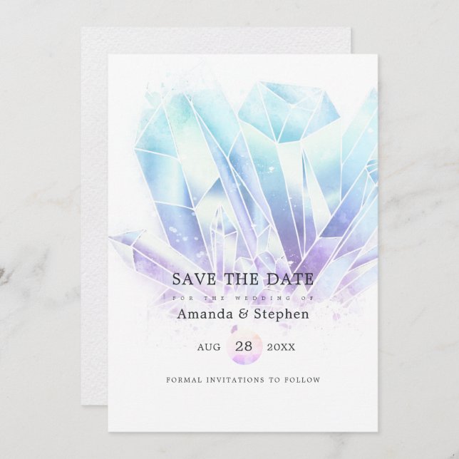 Aquarellkristalle speichern das Datum Save The Date (Vorne/Hinten)