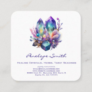 Aquarellkristalle und Blume Quadratische Visitenkarte