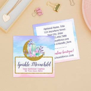 Aquarellkristalle und Gold Crescent Moon Boutique Quadratische Visitenkarte