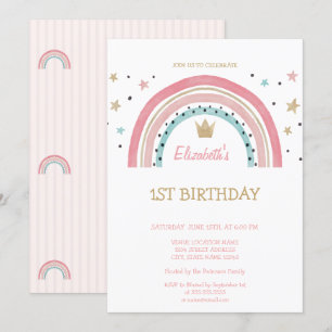 Aquarellkronen Rainbow Striping Birthday Einladung