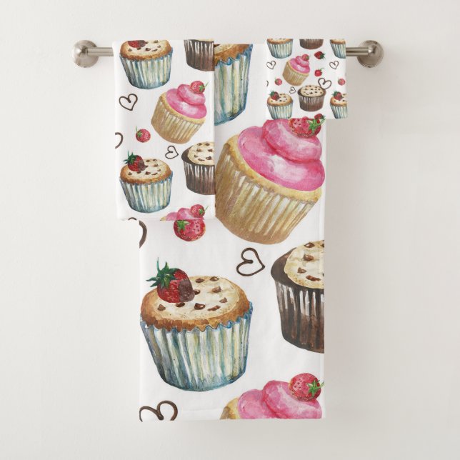 Aquarellkuchen Badhandtuch Set (Insitu)