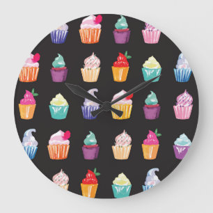 Aquarellkuchen: Bezaubernder nahtloser Hintergrund Große Wanduhr