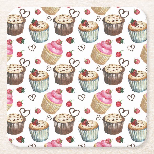 Aquarellkuchen Rechteckiger Pappuntersetzer (Vorderseite)