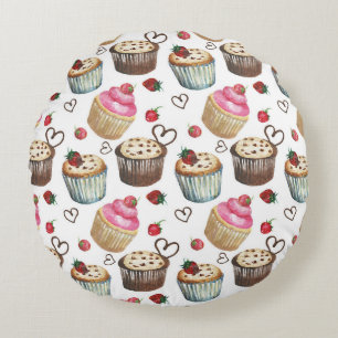 Aquarellkuchen Rundes Kissen