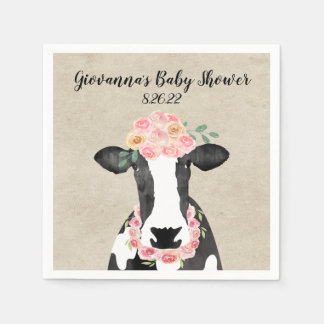 Aquarellkuh Blumenfarm Girl Babydusche Serviette