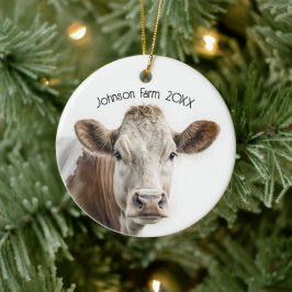 Aquarellkuh Hereford auf weiß mit Text Keramik Ornament