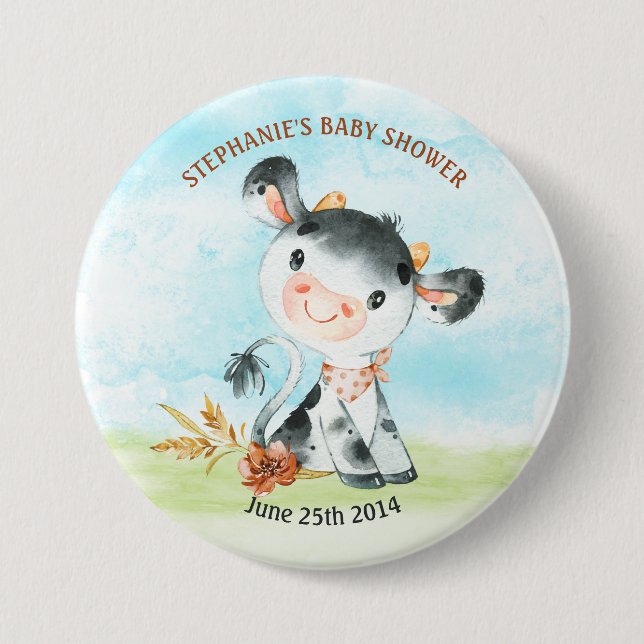 Aquarellkühe Babydusche Button (Vorderseite)