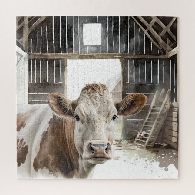 Aquarellkühe Hereford in Barn (Vertikal)