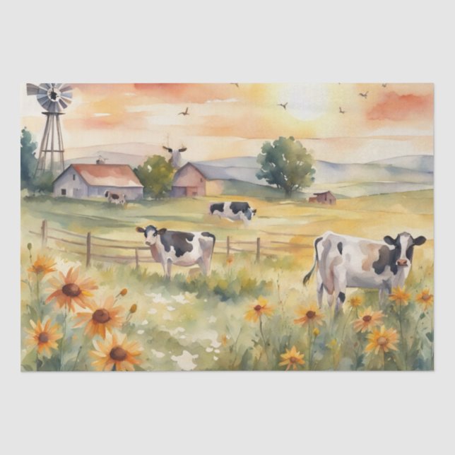 Aquarellkühe im Bereich der Blume Decoupage Papier (Vorderseite)