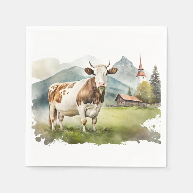 Aquarellkühe im Bergtal Serviette (Vorderseite)