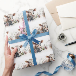 Aquarellkühe in Blume Geschenkpapier