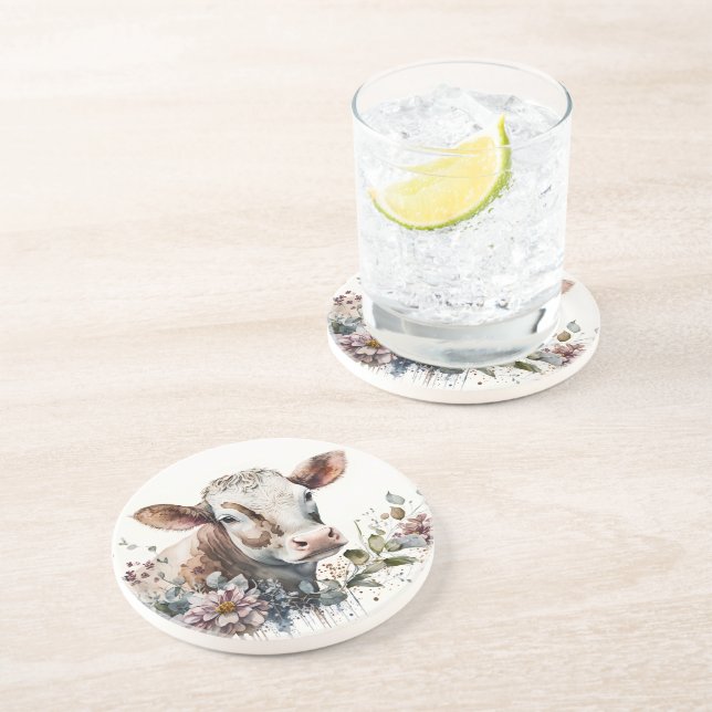 Aquarellkühe in Wildblumen Getränkeuntersetzer (Seite)