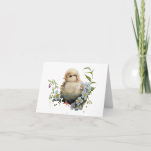 Aquarellküken mit weißen Blume BLANK Karte