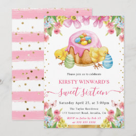 Aquarellküken Osterküken und Kuchenfrühlingssüß 16 Einladung