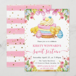 Aquarellküken Osterküken und Kuchenfrühlingssüß 16 Einladung