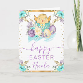 Aquarellküken und Blume Frohe Ostern Karte