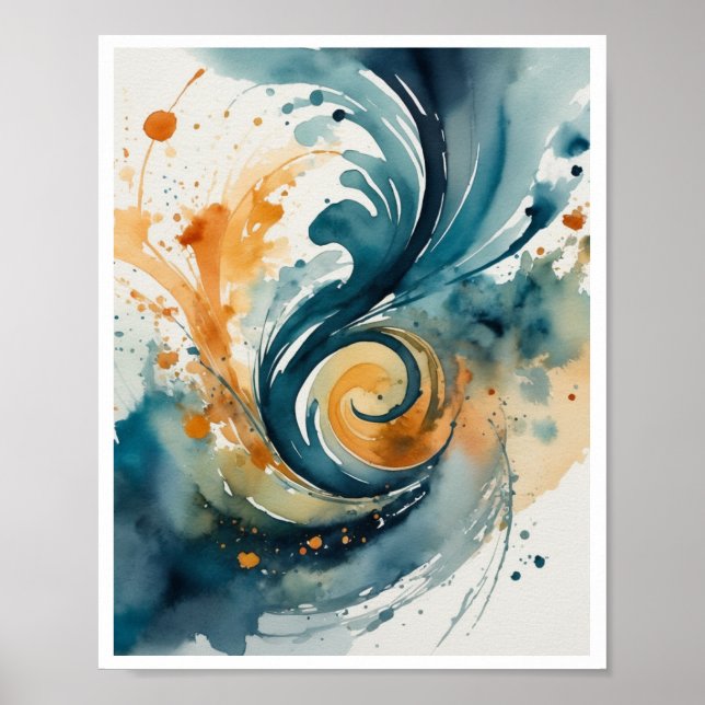 Aquarellkunst abstrakte Wirbel spritzen Poster (Vorne)