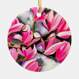 Aquarellkunst der rosa Magnolie Keramik Ornament