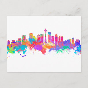 Aquarellkunst der Skyline von Seattle USA Postkarte