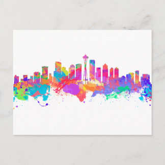 Aquarellkunst der Skyline von Seattle USA Postkarte