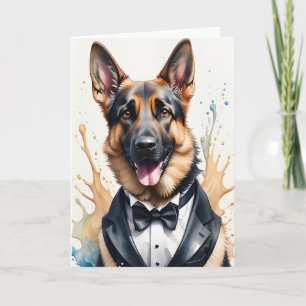 Aquarellkunst Deutscher Schäferhund Smoking Schwar Karte