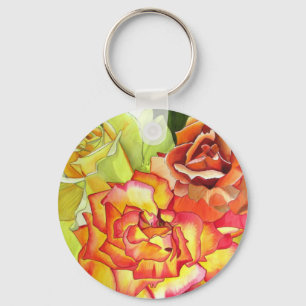 Aquarellkunst in Orangen- und Gelbrosen Schlüsselanhänger