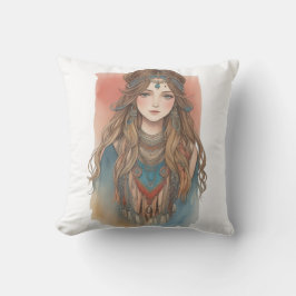 Aquarellkunst niedlicher junger Mädchen Kissen